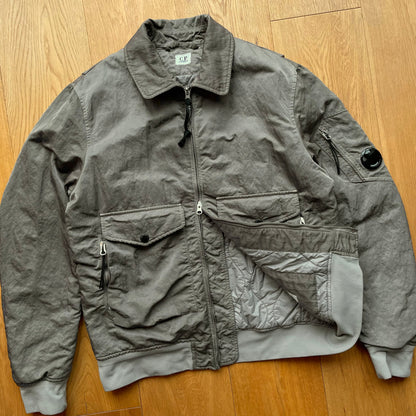 C.P. Company Nylon B Grey Shimmer Bomber Jacket | Large, Grey