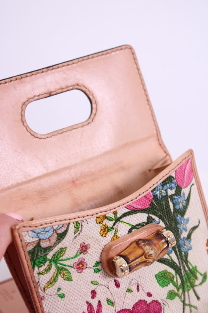 Gucci Floral Print/ Bamboo Purse White/ Multi Colured | O/S, Red