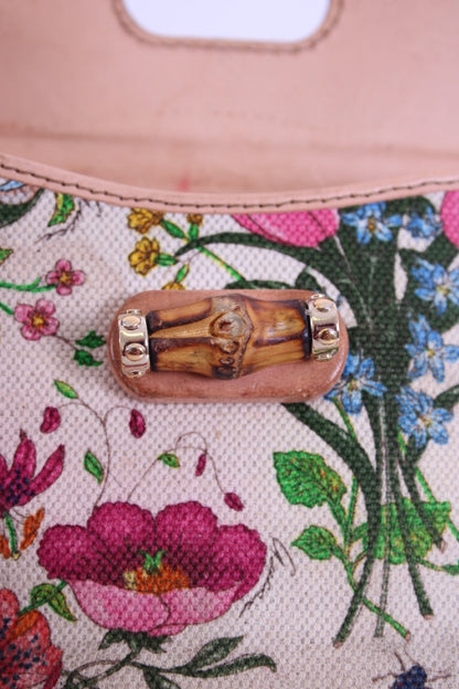Gucci Floral Print/ Bamboo Purse White/ Multi Colured | O/S, Red