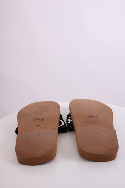 Chloe Woody Logo Mule Sandals Black 39 | O/S, Black