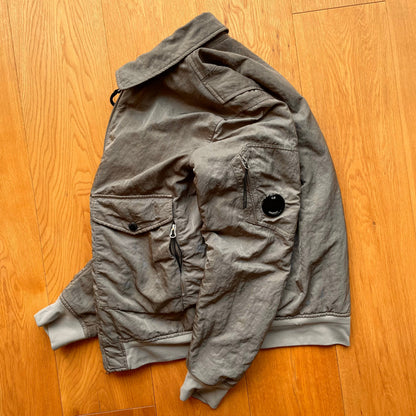C.P. Company Nylon B Grey Shimmer Bomber Jacket | Large, Grey
