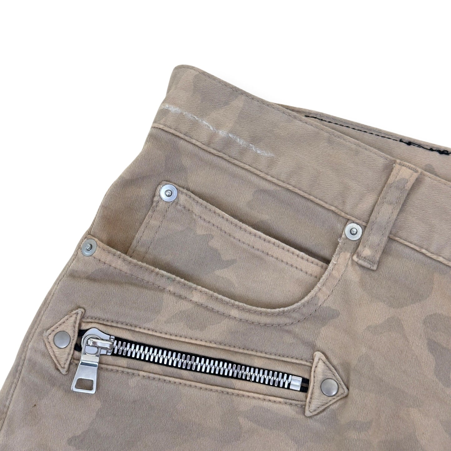 BALMAIN DISTRESSED CAMO BIKER SKINNY DENIM JEANS SAND W32” | W32, Camo