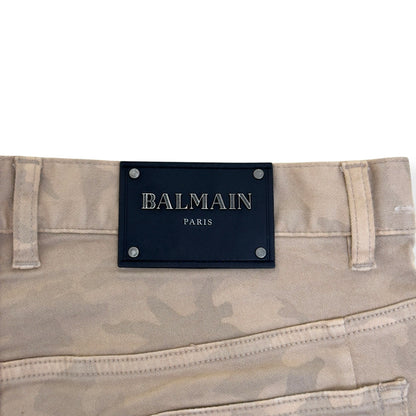 BALMAIN DISTRESSED CAMO BIKER SKINNY DENIM JEANS SAND W32” | W32, Camo