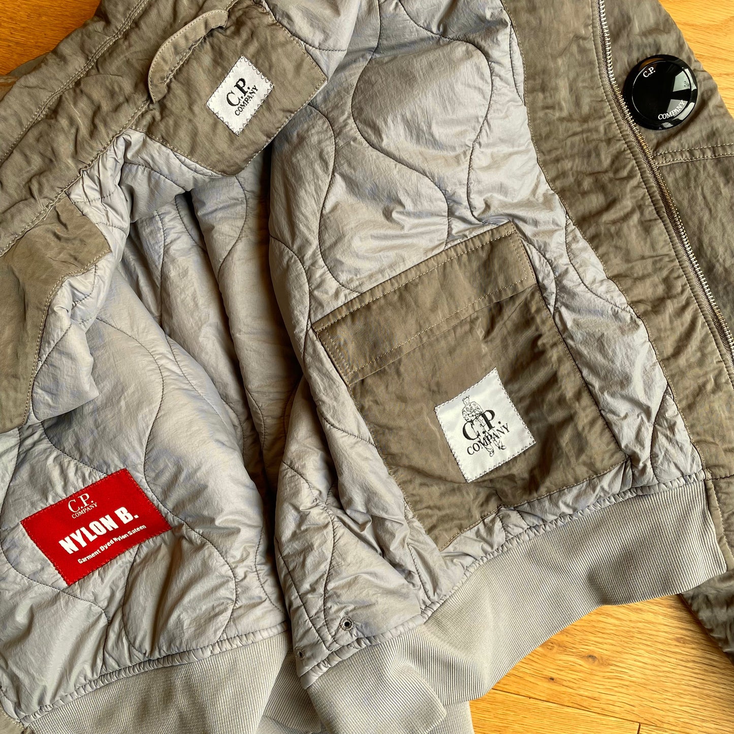 C.P. Company Nylon B Grey Shimmer Bomber Jacket | Large, Grey