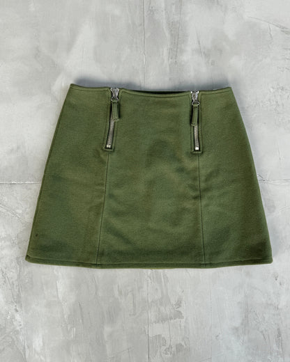 JEAN PAUL GAULTIER JPG JEANS GREEN WOOL ZIPPER SKIRT - M