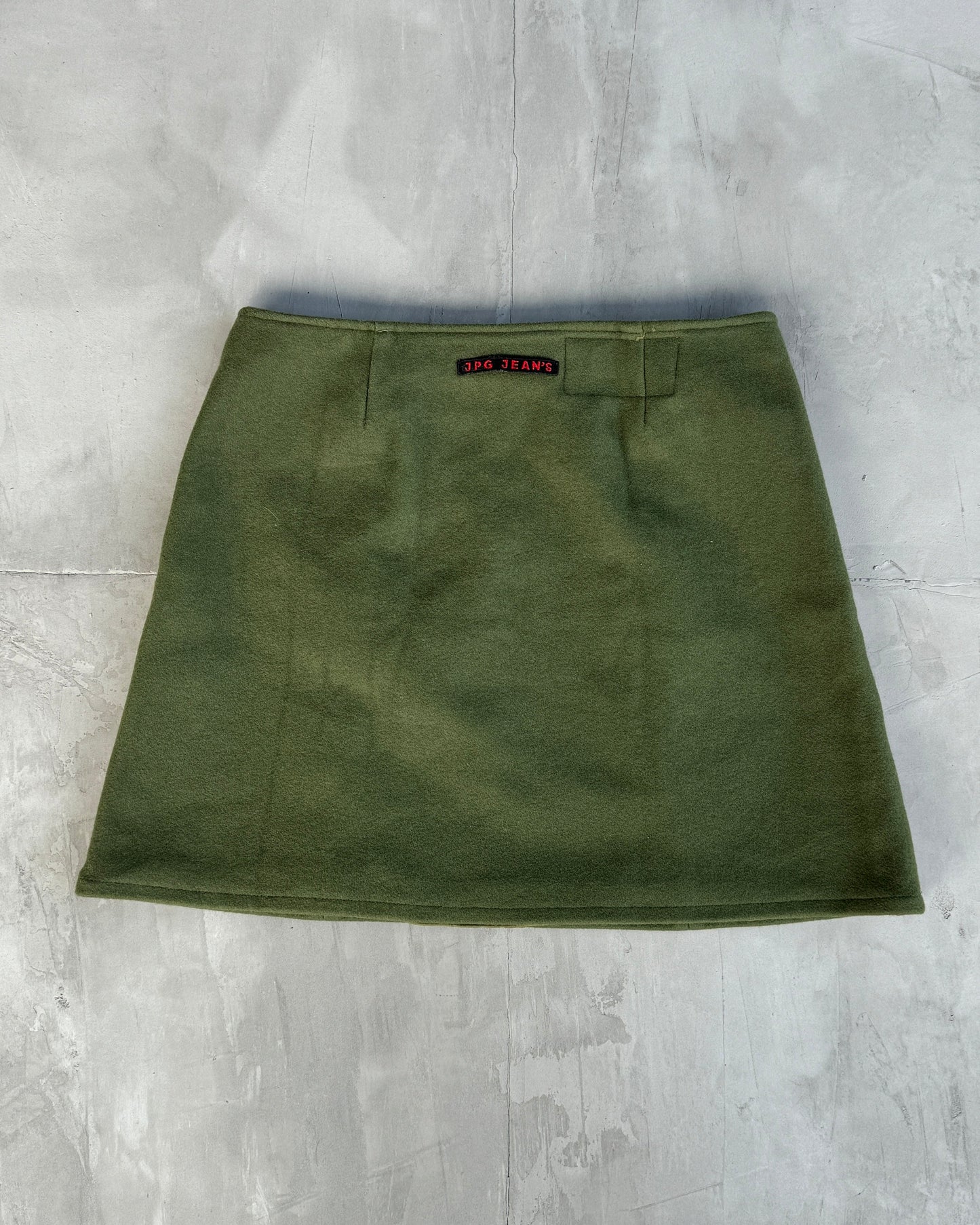 JEAN PAUL GAULTIER JPG JEANS GREEN WOOL ZIPPER SKIRT - M