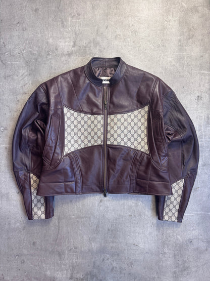 VT Rework: Gucci Monogram Boxy Brown Leather Cropped Jacket