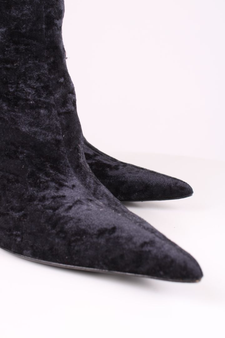 Balenciaga Velvet Pointed Ankle Boots Navy 39 | UK 6, Navy