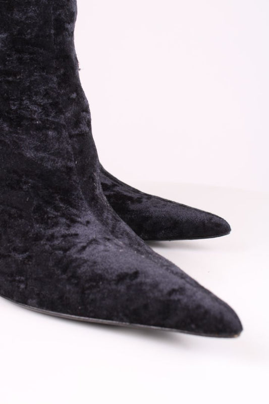 Balenciaga Velvet Pointed Ankle Boots Navy 39 | UK 6, Navy