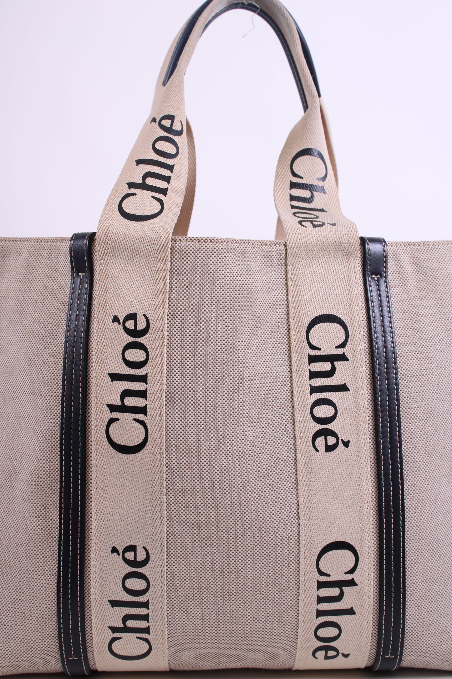 Chloe Woody Logo Canvas Tote Bag Beige Large | O/S, Beige