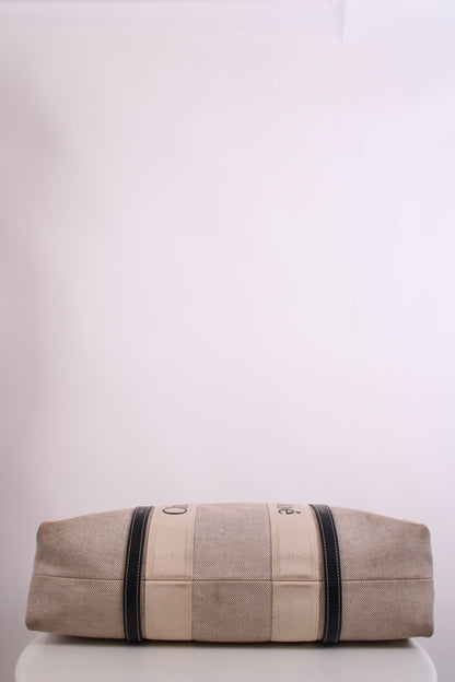 Chloe Woody Logo Canvas Tote Bag Beige Large | O/S, Beige