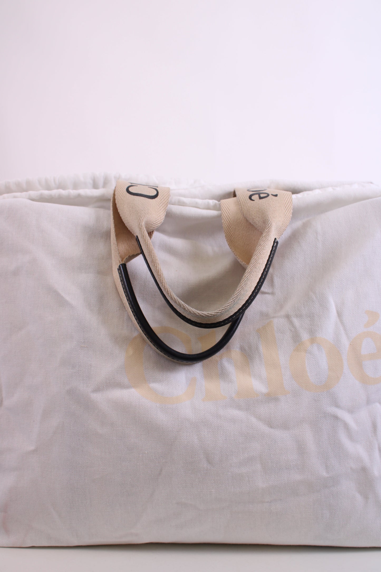 Chloe Woody Logo Canvas Tote Bag Beige Large | O/S, Beige