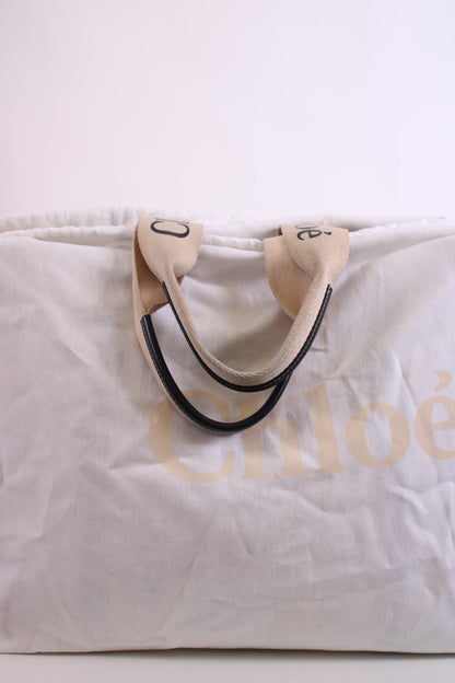 Chloe Woody Logo Canvas Tote Bag Beige Large | O/S, Beige