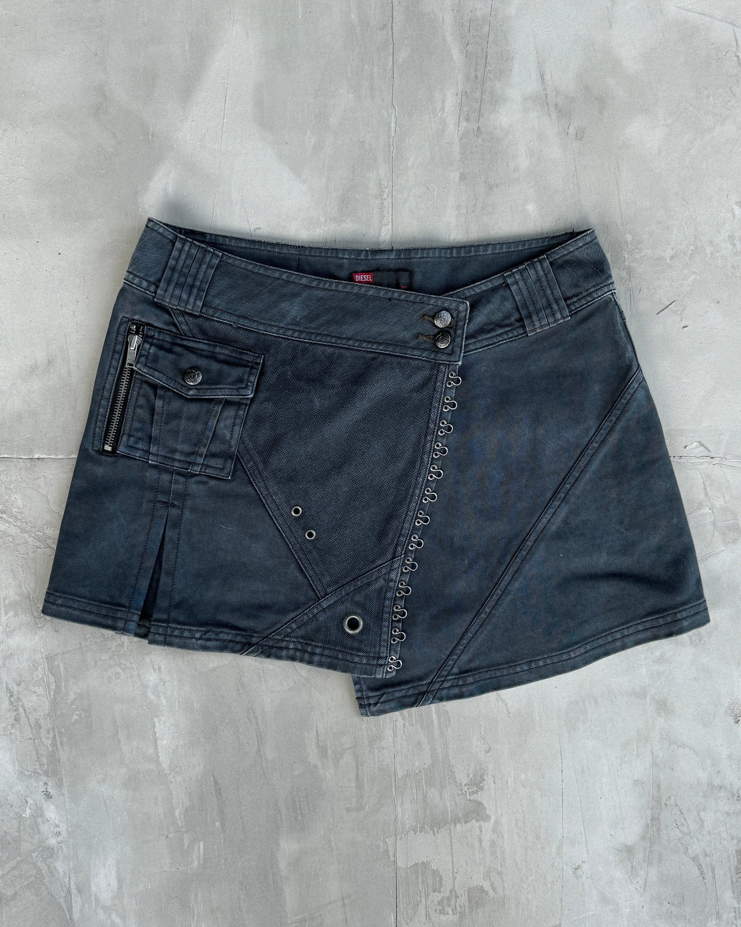 DIESEL 2000'S ASYMMETRIC WRAP MINI SKIRT - M | Medium, Multicoloured