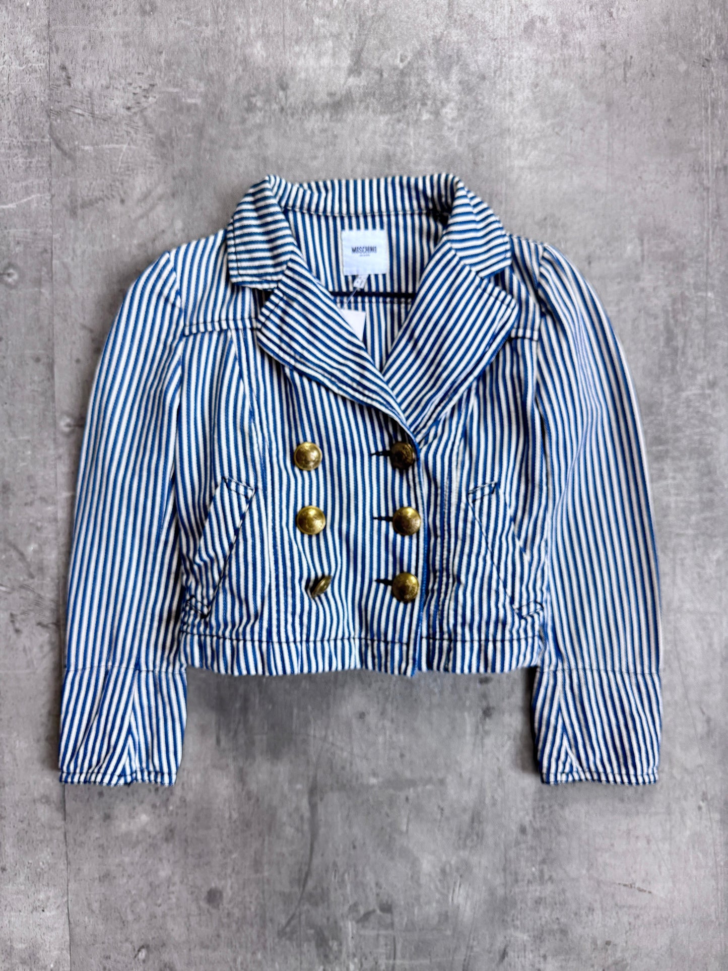 Moschino Two-Tone Stripe Double-Breasted Denim Jacket