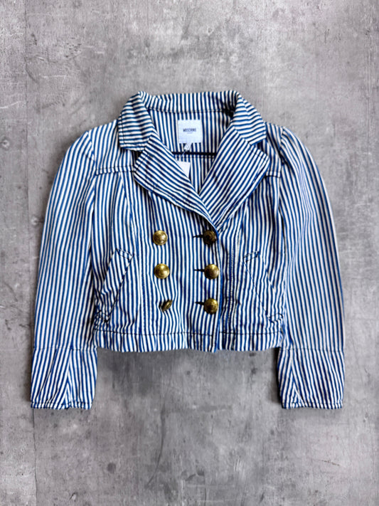 Moschino Two-Tone Stripe Double-Breasted Denim Jacket