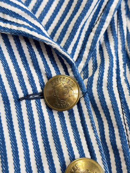 Moschino Two-Tone Stripe Double-Breasted Denim Jacket