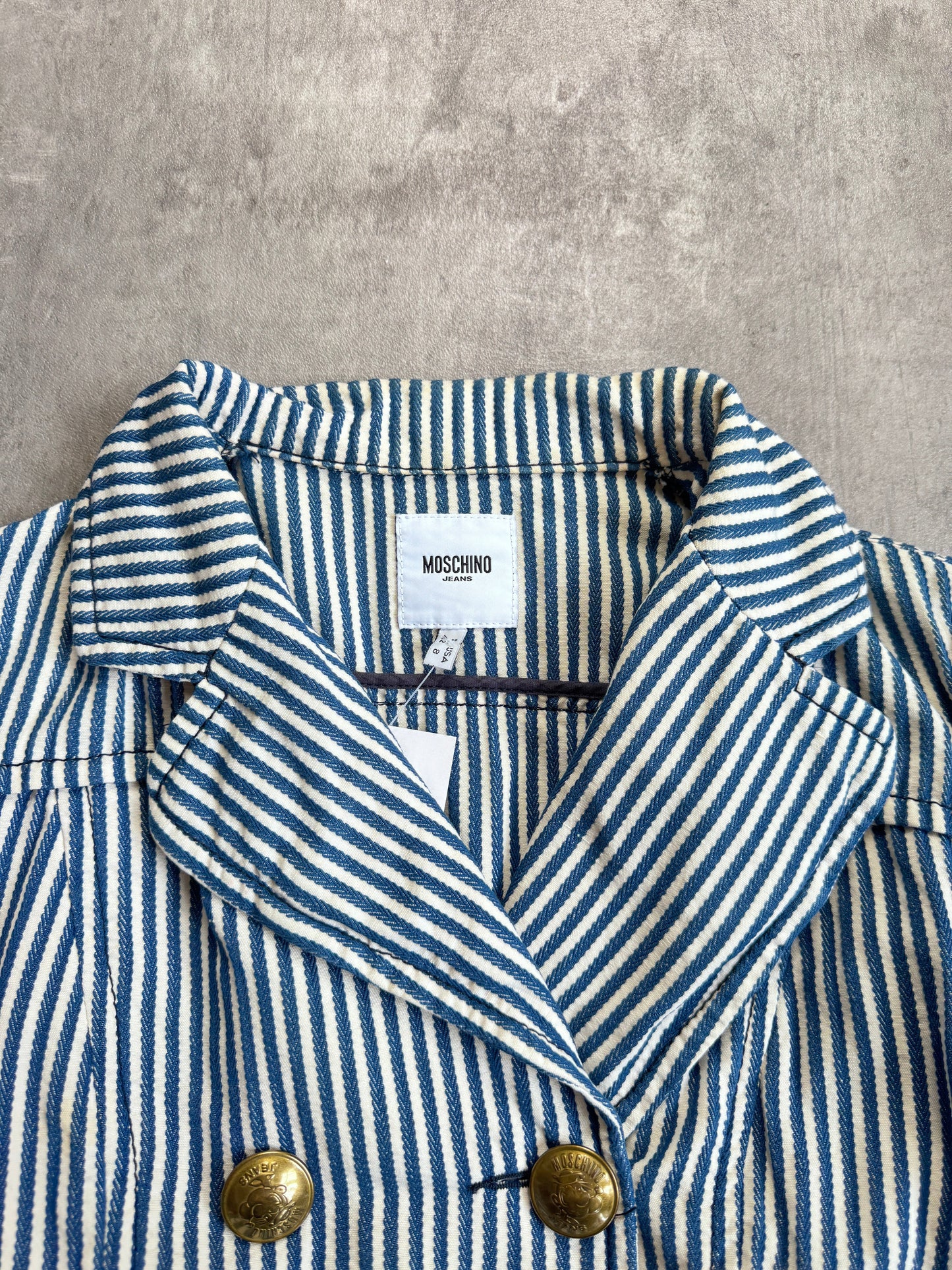 Moschino Two-Tone Stripe Double-Breasted Denim Jacket