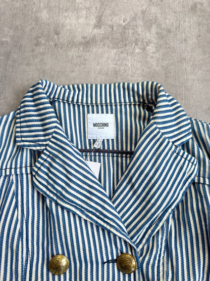 Moschino Two-Tone Stripe Double-Breasted Denim Jacket