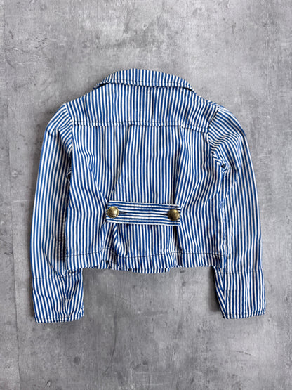 Moschino Two-Tone Stripe Double-Breasted Denim Jacket