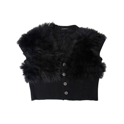 Rocco Barocco Faux Fur Embellished Button Cropped Cardigan