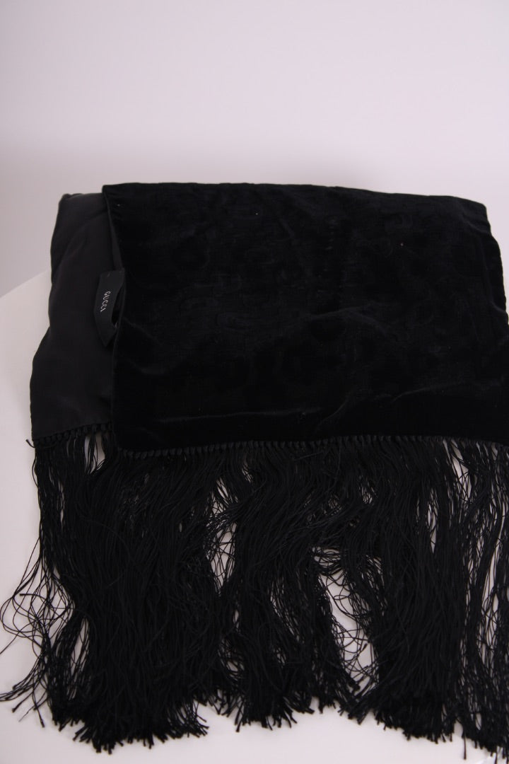 Gucci Horsebit Velvet fringe Scarf Black | O/S, Black