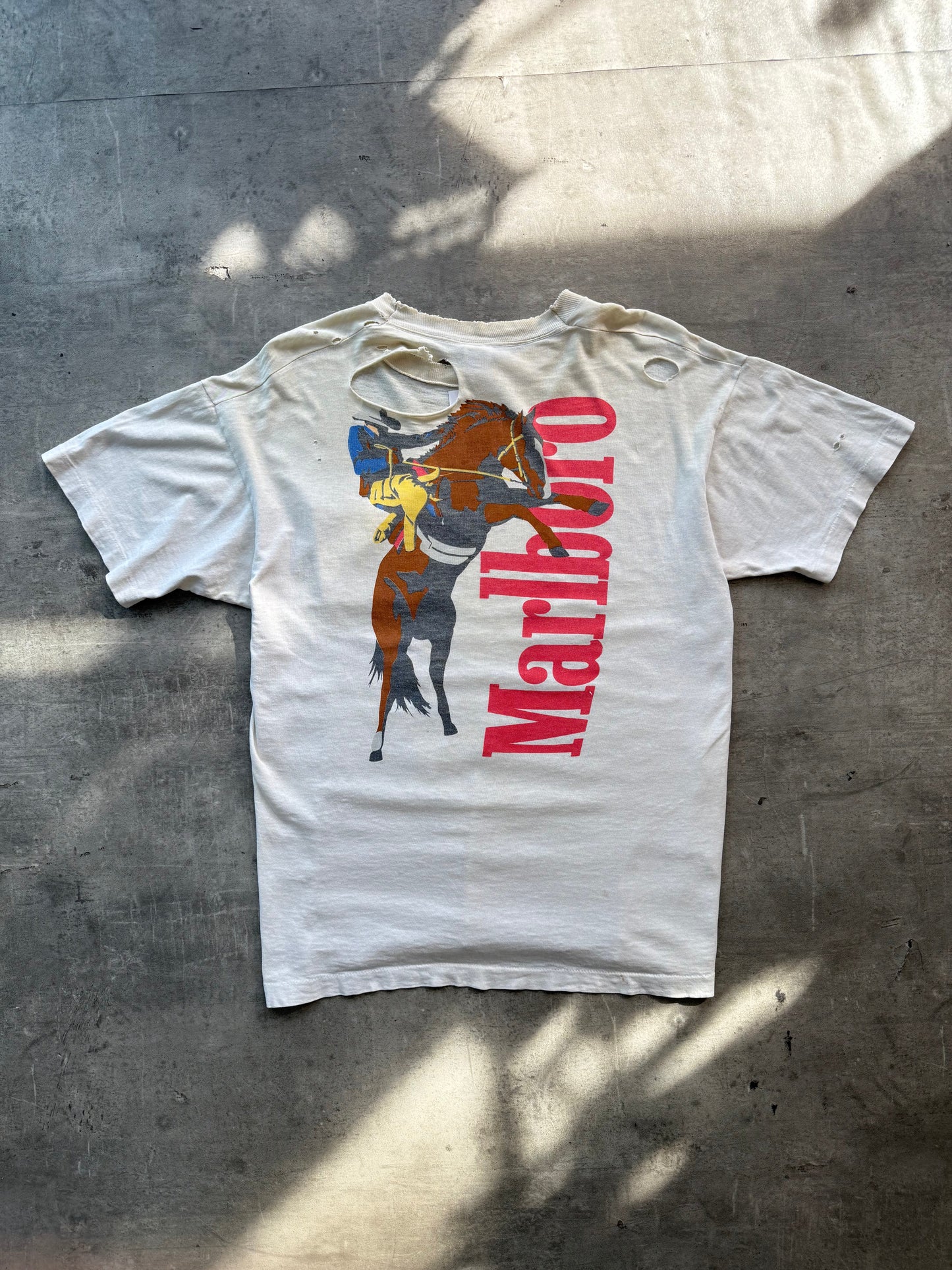1990s Marlboro Super Distressed Cowboy Single Stitch Graphic Tee | Extra Extra Large, Multicoloured