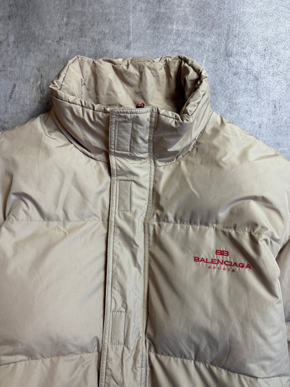 Balenciaga Sports Beige Removable Arms Red Stripe Detailed Puffer