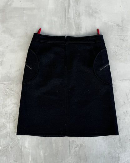 PRADA SPORT 2000'S BLACK WOOL MIDI SKIRT - M/L