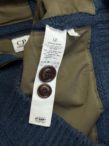 C.P. Company Navy Blue Button Down Hooded Lined Knit Cardigan