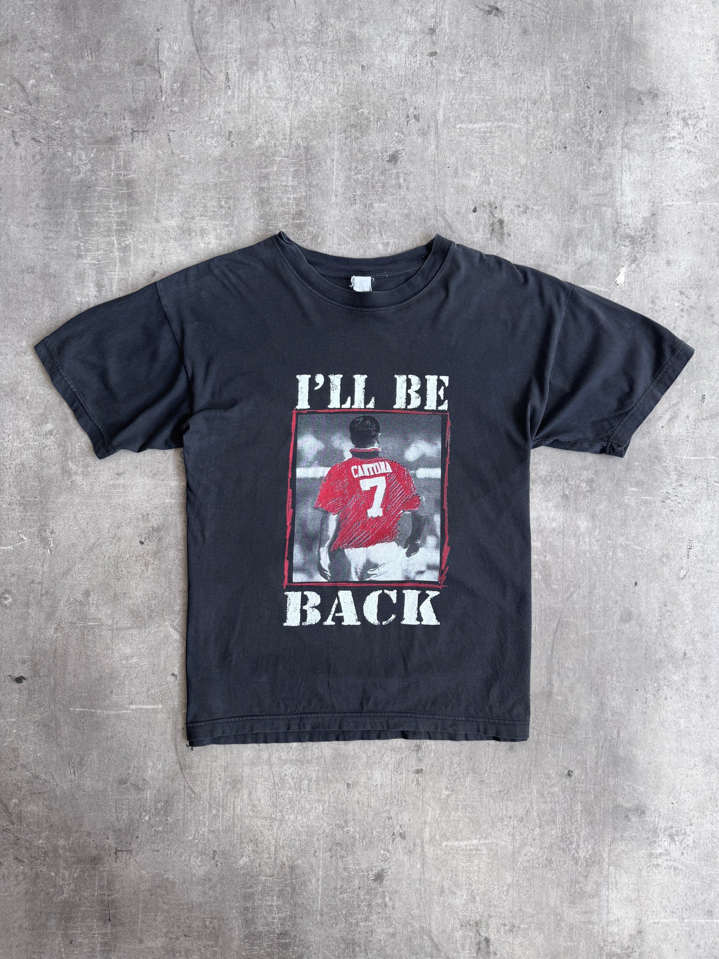1990's Eric Cantona 'I'll Be Back' Black Graphic Tee | Medium, Black