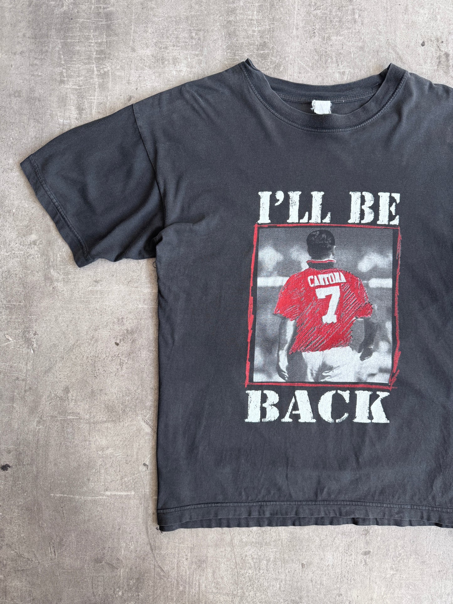 1990's Eric Cantona 'I'll Be Back' Black Graphic Tee | Medium, Black