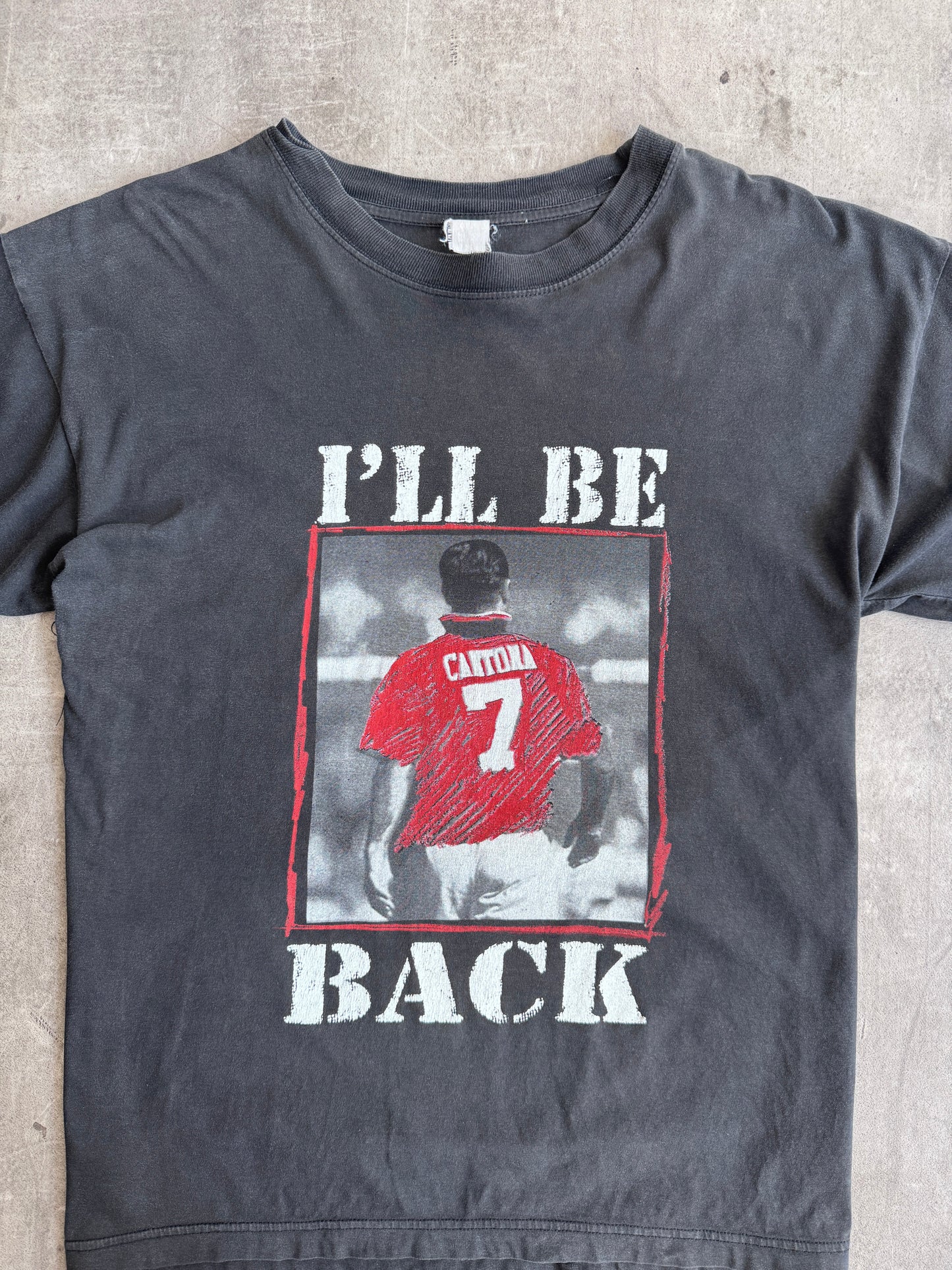 1990's Eric Cantona 'I'll Be Back' Black Graphic Tee | Medium, Black