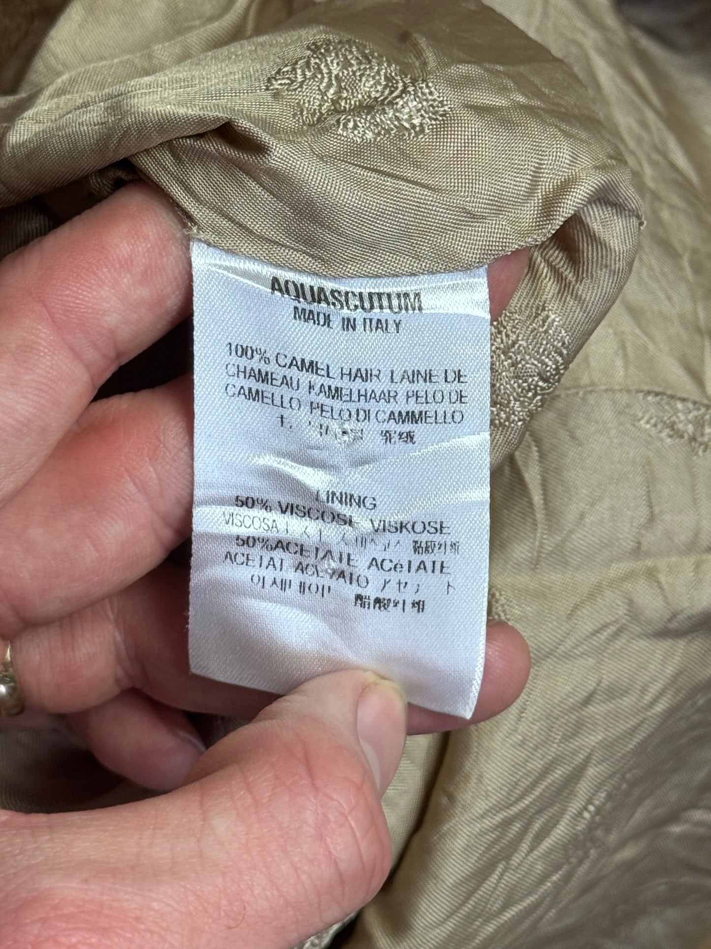 Aquascutum Tan Camel Wool Double Breasted Overcoat