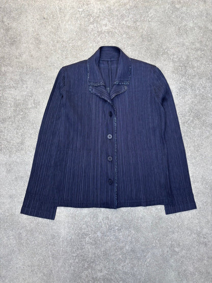 Issey Miyake Pleated Please Glitter Trimmed Navy Pleated Blazer
