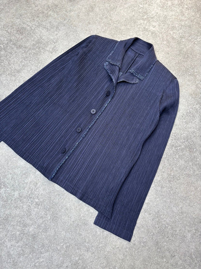 Issey Miyake Pleated Please Glitter Trimmed Navy Pleated Blazer