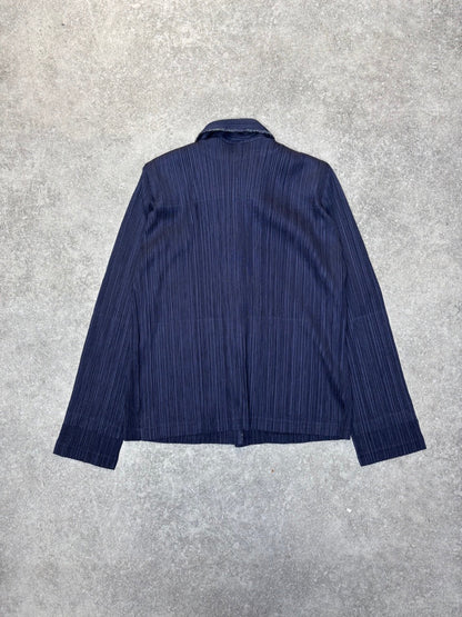 Issey Miyake Pleated Please Glitter Trimmed Navy Pleated Blazer