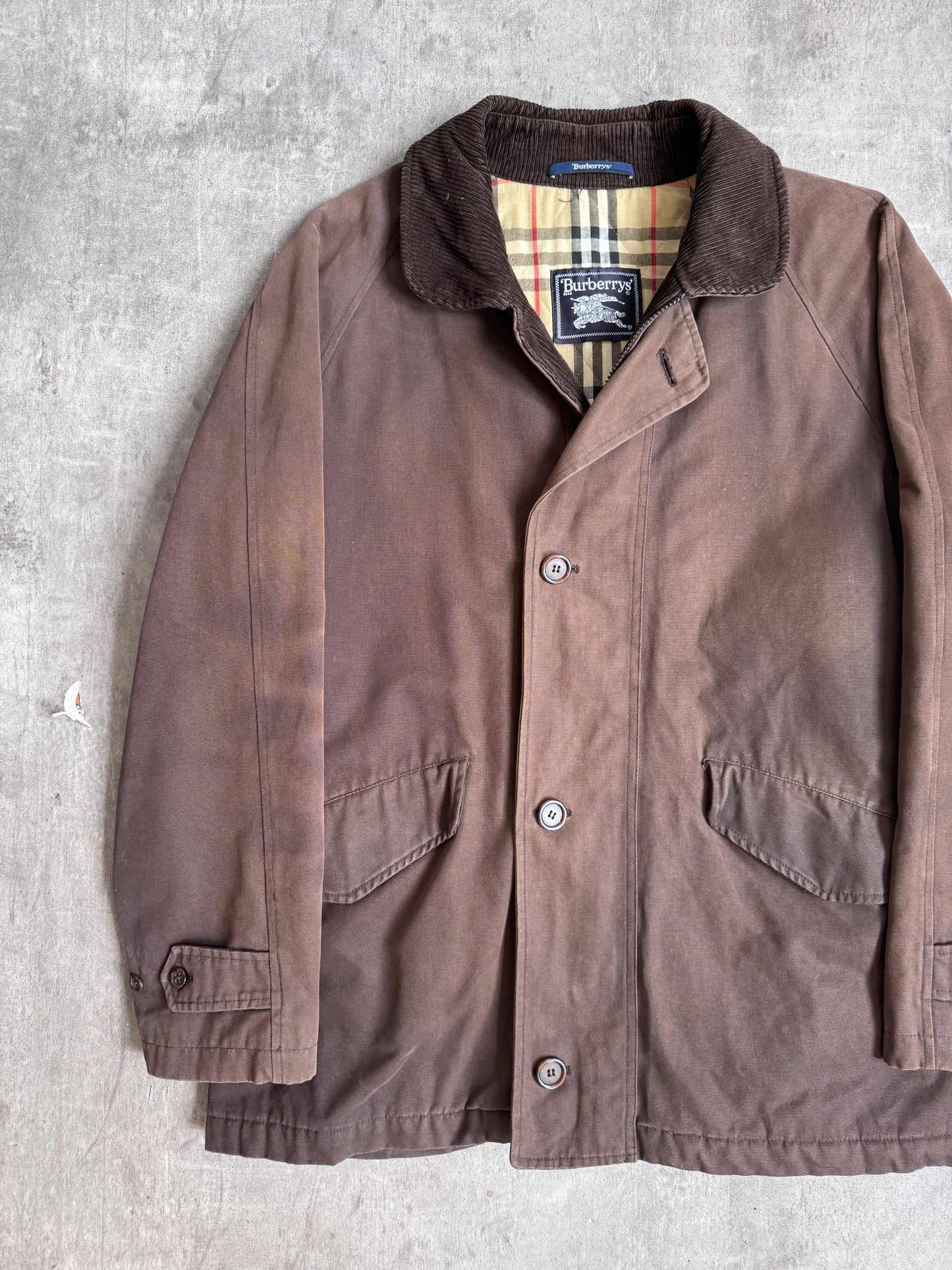 1990s Burberry Brown Cord Collar Hunting Jacket | Extra Large, Multicoloured