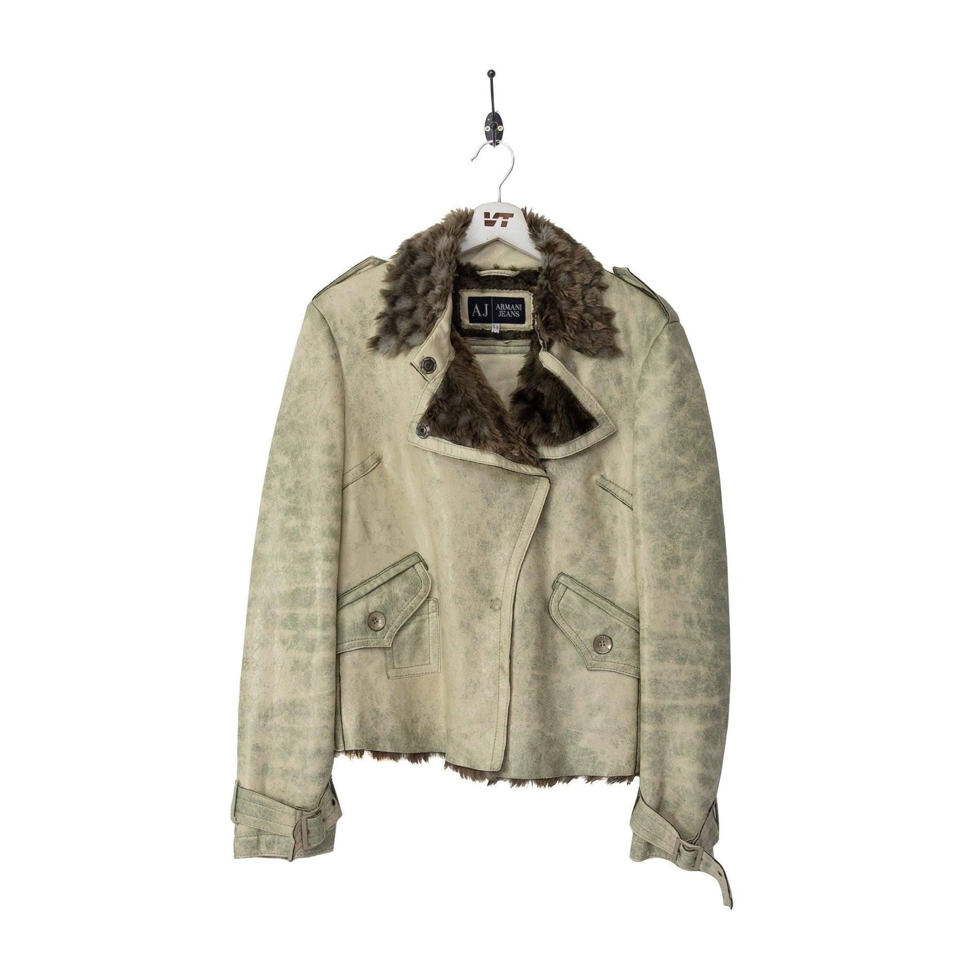 Armani Jean Faux Fur Collar Leather Jacket - Known Source