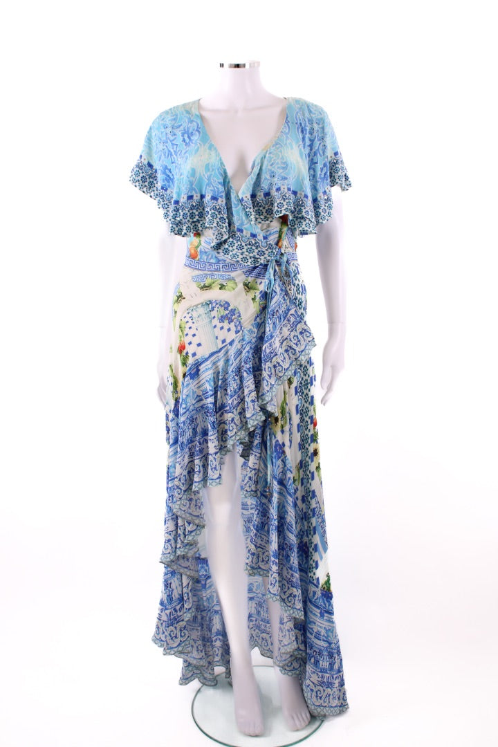 Camilla S/S Ruffle Print Dress Blue/ White S | Default Title, Blue