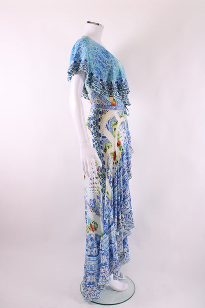 Camilla S/S Ruffle Print Dress Blue/ White S | Default Title, Blue