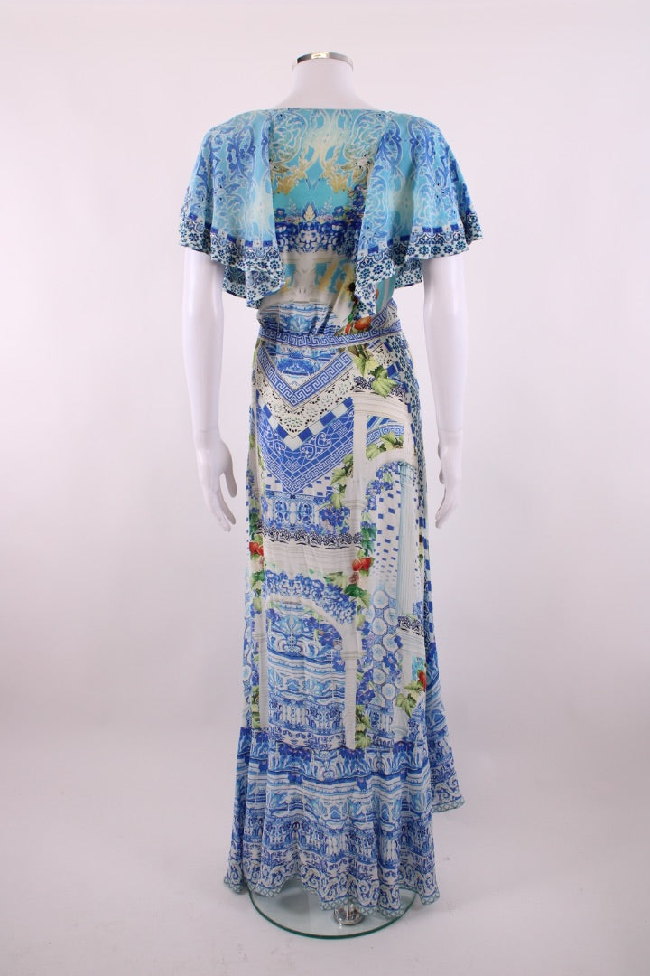 Camilla S/S Ruffle Print Dress Blue/ White S | Default Title, Blue