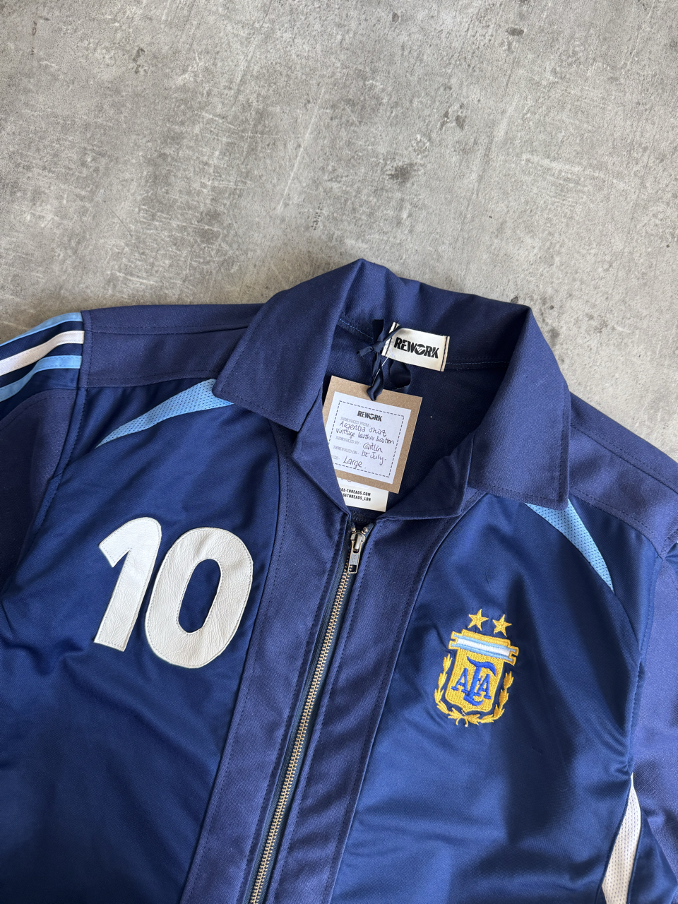 VT Rework: Argentina "Messi 10" Leather Embossed SS Zip Shirt | Large, Multicoloured