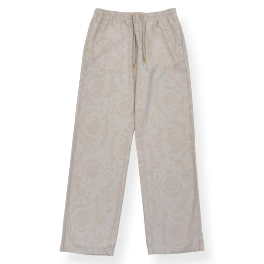 VERSACE BAROCCO CHAMBRAY JACQUARD DRAWSTRING TROUSERS BEIGE 54 / XL | XL, Beige