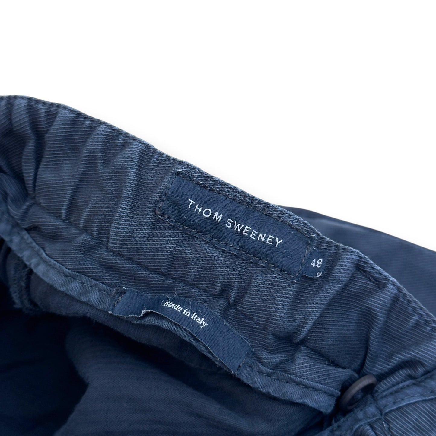 THOM SWEENEY COTTON DRAWSTRING CHINO TROUSERS NAVY 48 / S | Small, Navy
