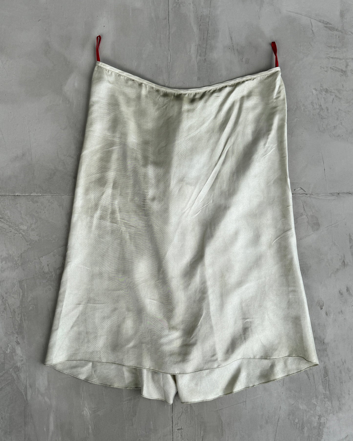 PRADA BEIGE SILK MIDI SKIRT - S/M | Medium, Beige
