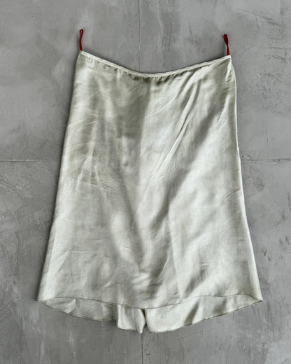 PRADA BEIGE SILK MIDI SKIRT - S/M | Medium, Beige