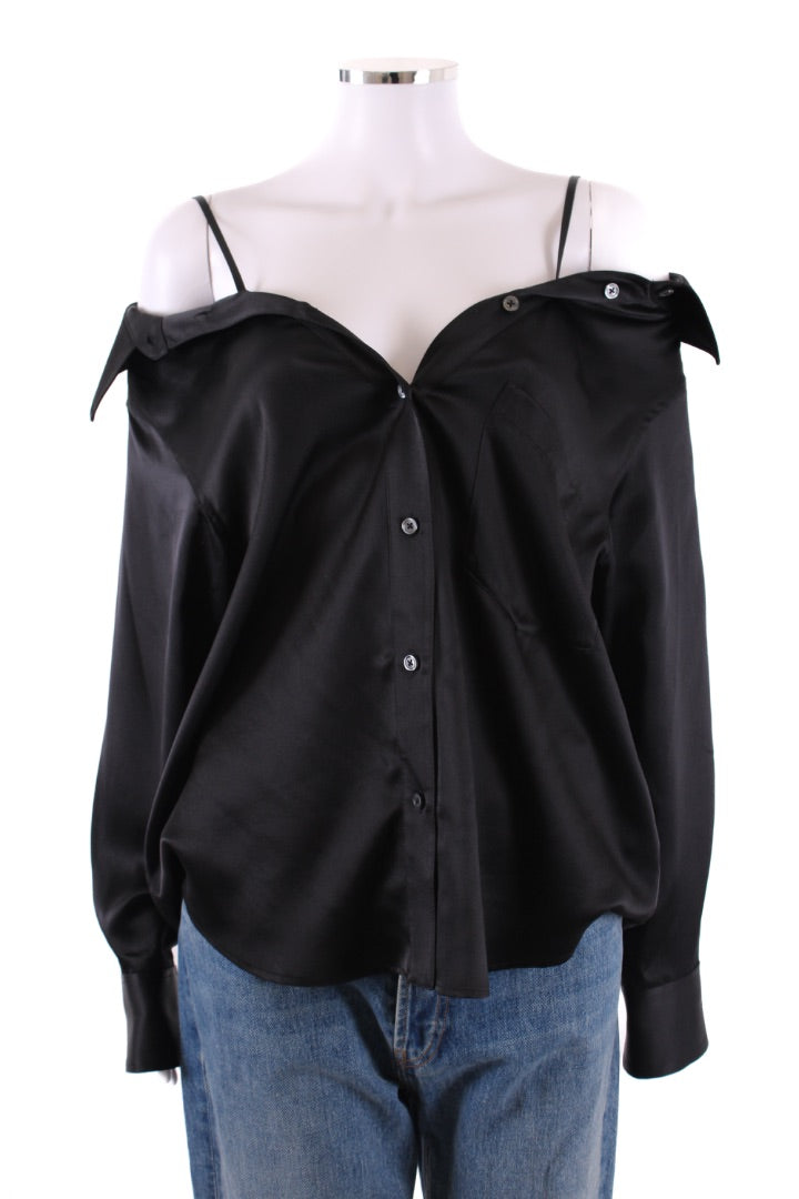 T By Alexander Wang L/S Satin Shirt Black M | Default Title, Black