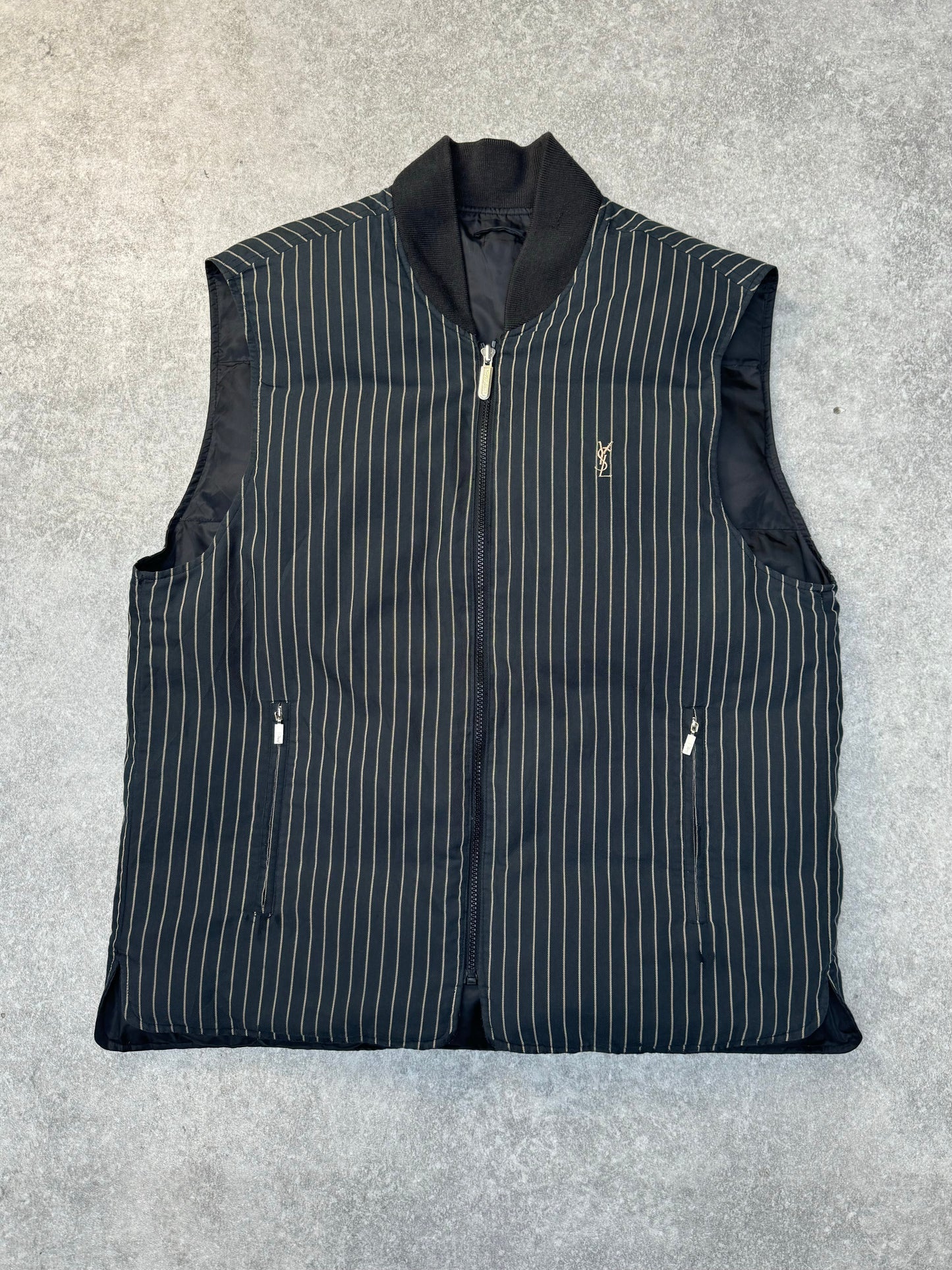 Yves Saint Laurent Logo Pinstripe Padded Gilet