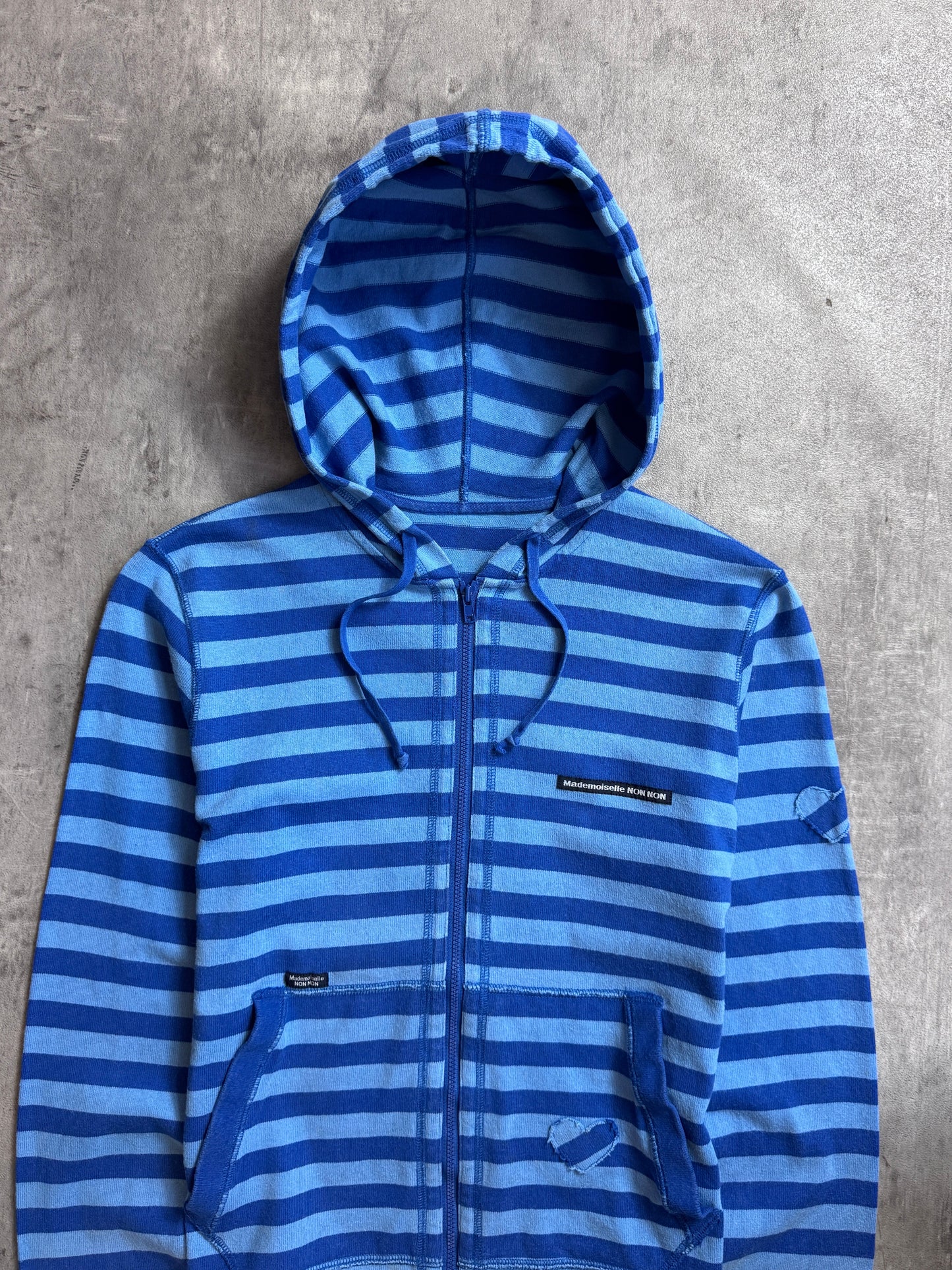 Issey Miyake Mademoiselle NON NON Blue Colourblock Striped Dual Zip Hoodie